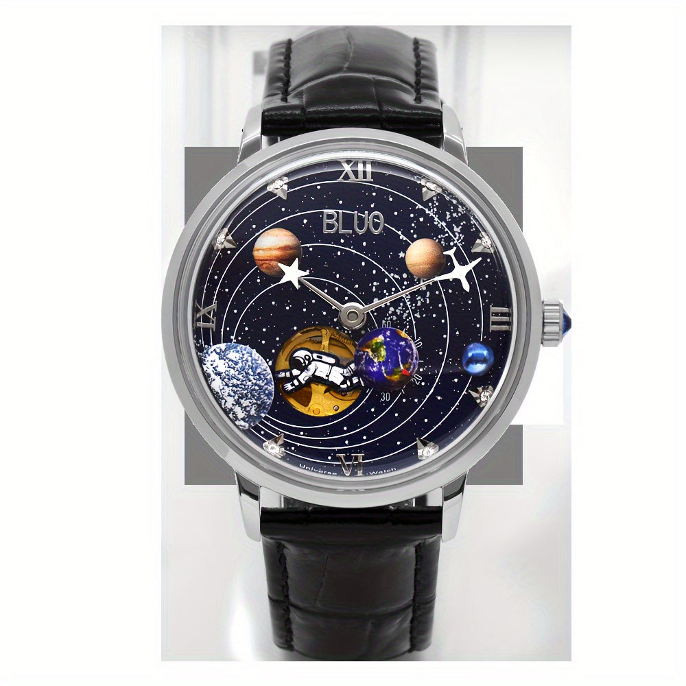 Klocka Niklas (automatisk herrklocka med galaxdesign & läderarmband)