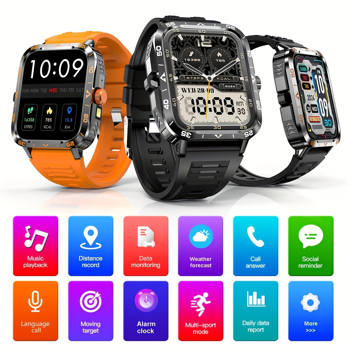 Smartklocka 1,95 tum – kompatibel med iPhone & Android