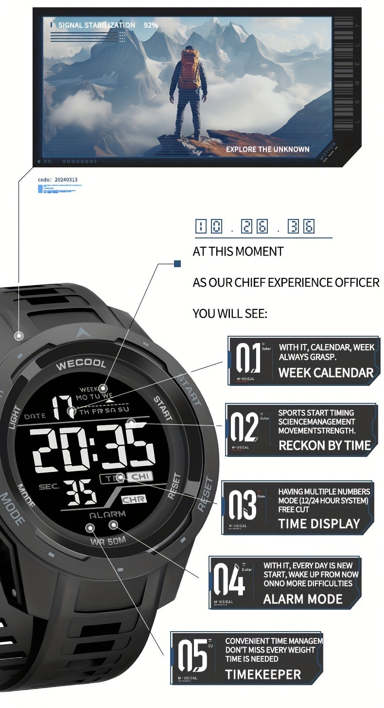 Sportklocka herr – digital med kronograf & LED