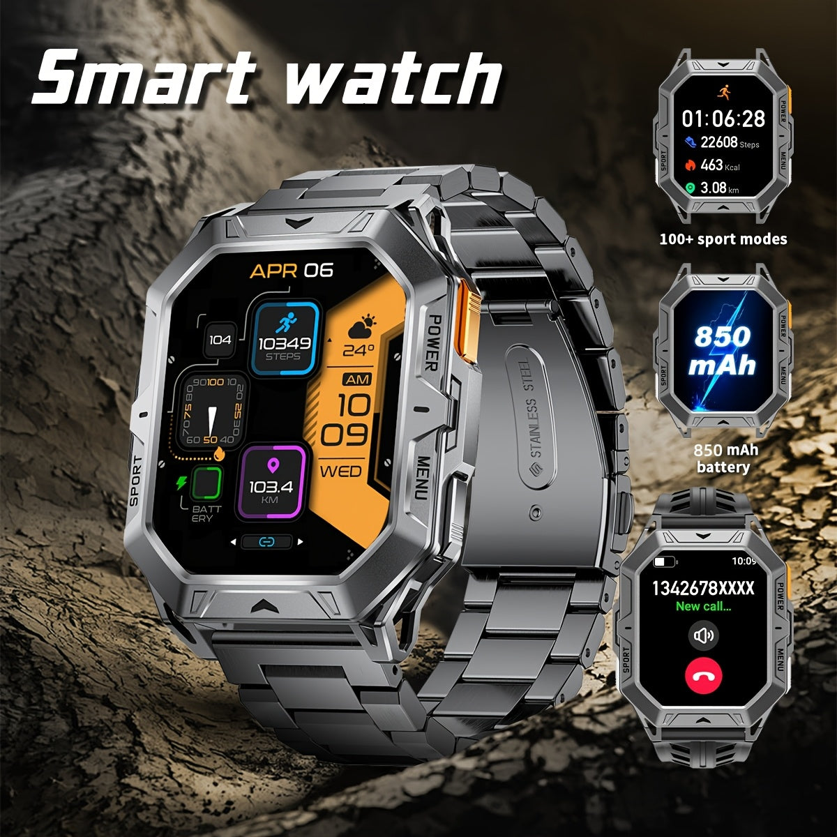 Smartklocka Oskar (AMOLED herrklocka med samtal, kompass & lång batteritid)