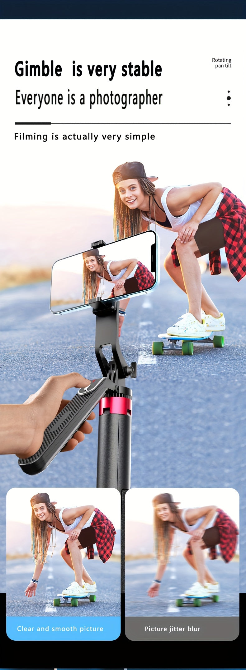SelfieStativ™ – 72” Portabel Trebens Stabilisator för Mobil