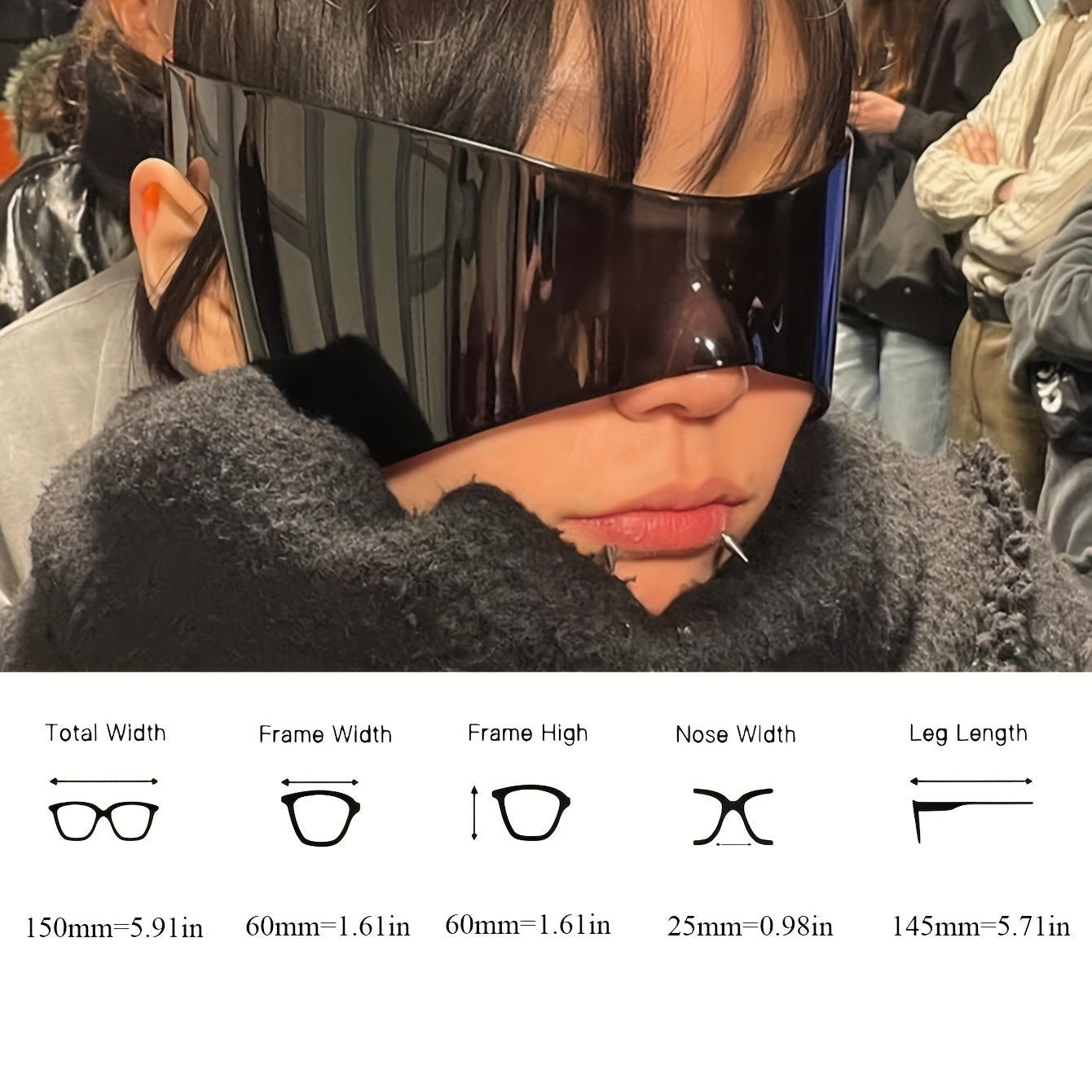 Y2K futuristiska glasögon – oversized skölddesign