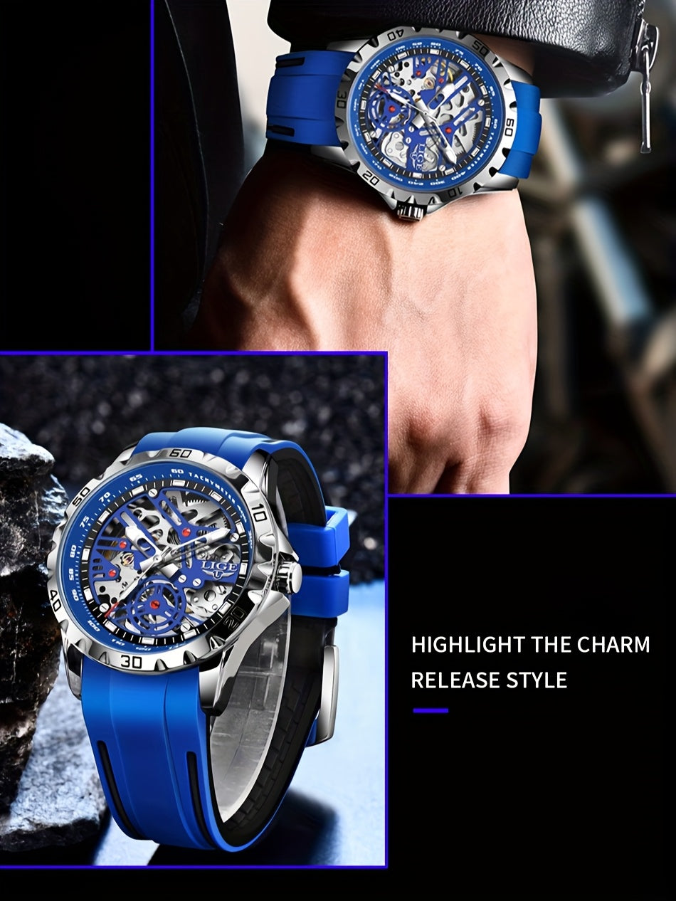 Klocka Patrik (automatisk herrklocka med håldesign & silikonarmband)