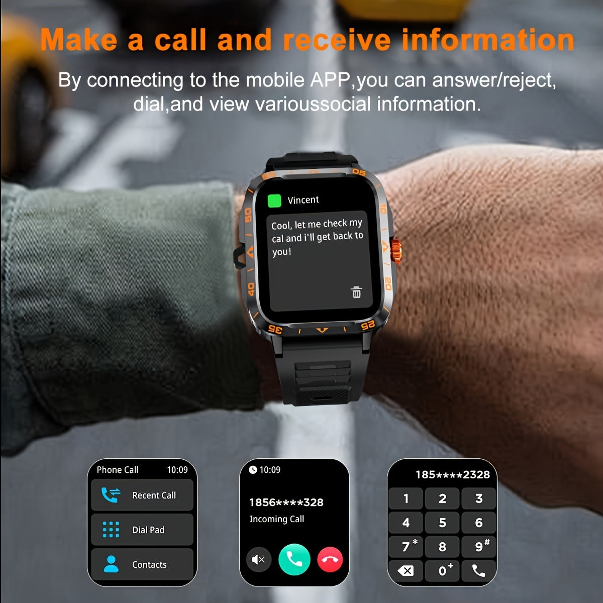 Smartklocka 1,95 tum – kompatibel med iPhone & Android