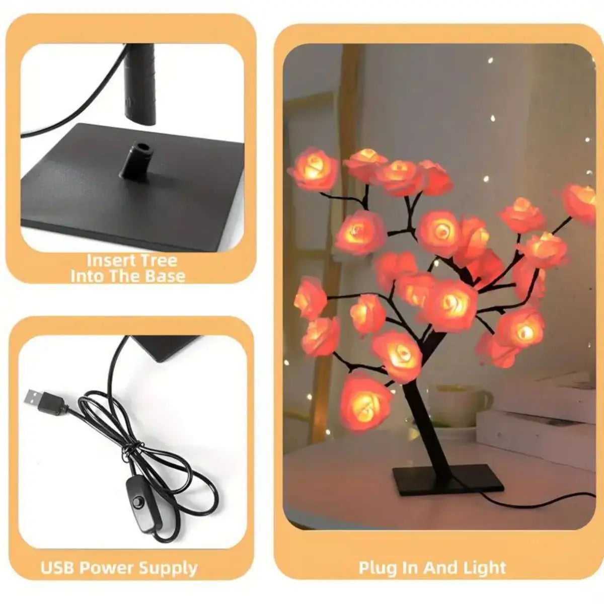 Ros-träd lampa – blomlampa för sovrum & festdekoration