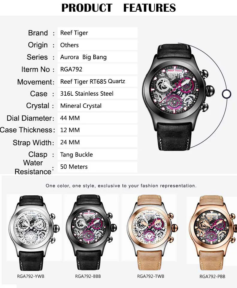 Herrklocka kronograf sport skeleton