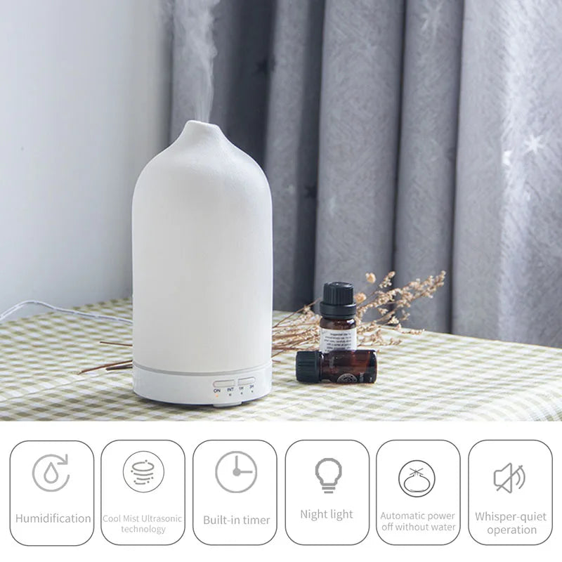 Aromadiffuser keramik – ultraljud luftfuktare med LED & timer