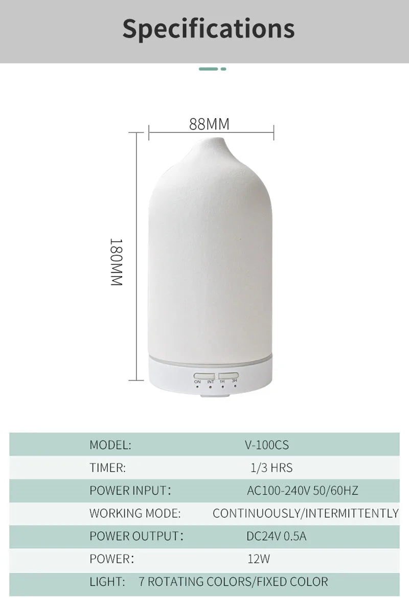 Aromadiffuser keramik – ultraljud luftfuktare med LED & timer