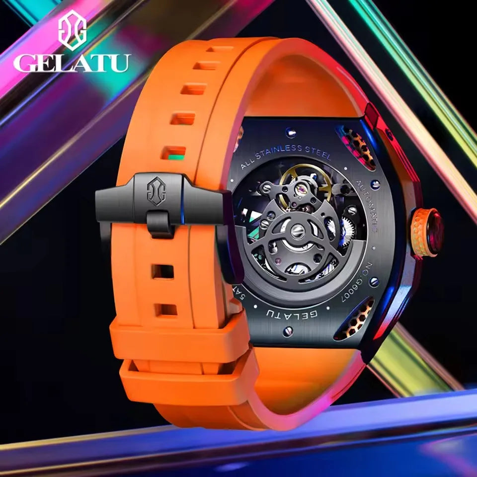 Klocka Johan (automatisk herrklocka med skelett-design, vattenskydd & silikonarmband)