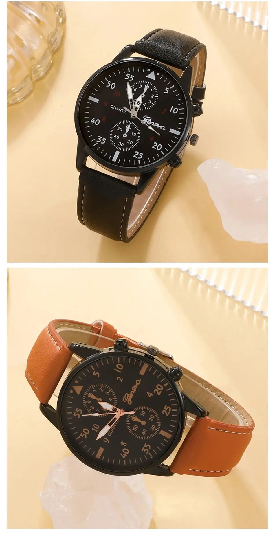 Herrklocka presentset – armbandsur med läderrem