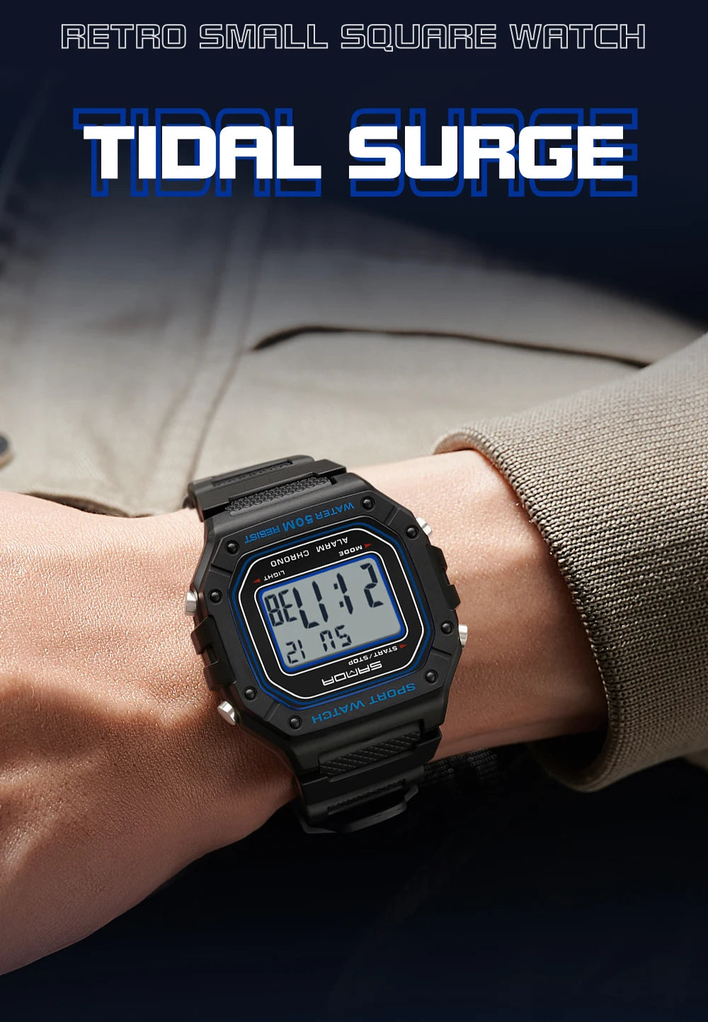 LED sportklocka herr – rektangulär digital display