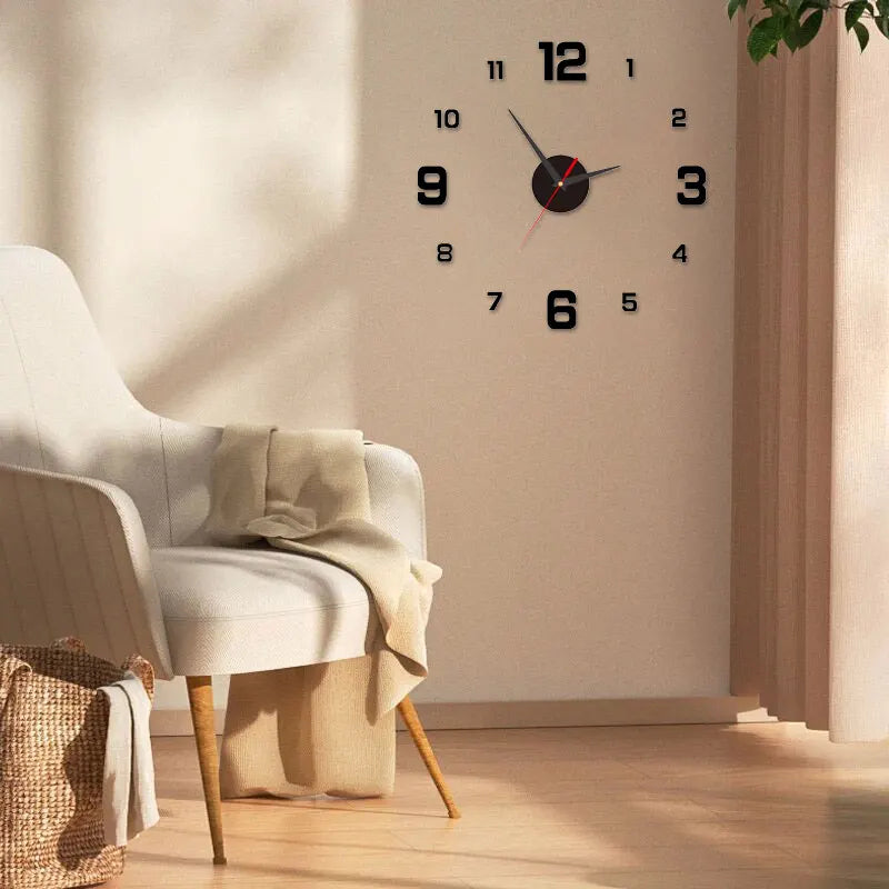 3D väggklocka DIY – självhäftande väggdekor & tyst kvartsur