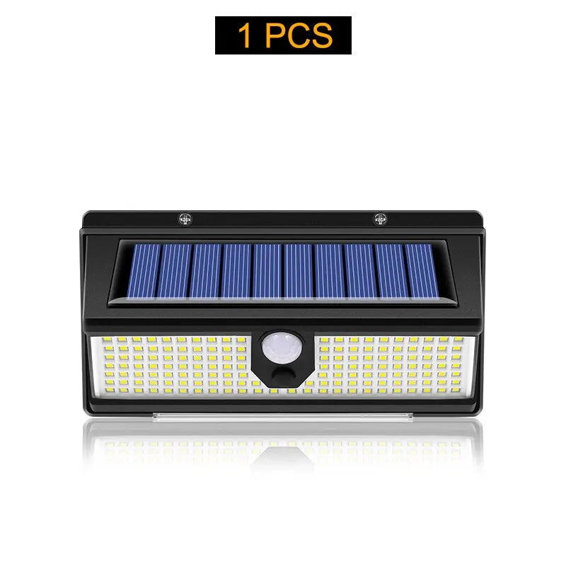 190 LED Solcellslampa med Rörelsesensor – 4 Ljuslägen & Vattentät Väggbelysning