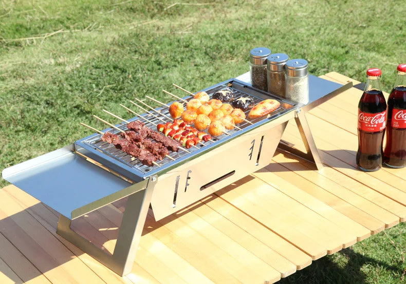 Hopfällbar kolgrill i rostfritt stål – portabel BBQ för hem & camping