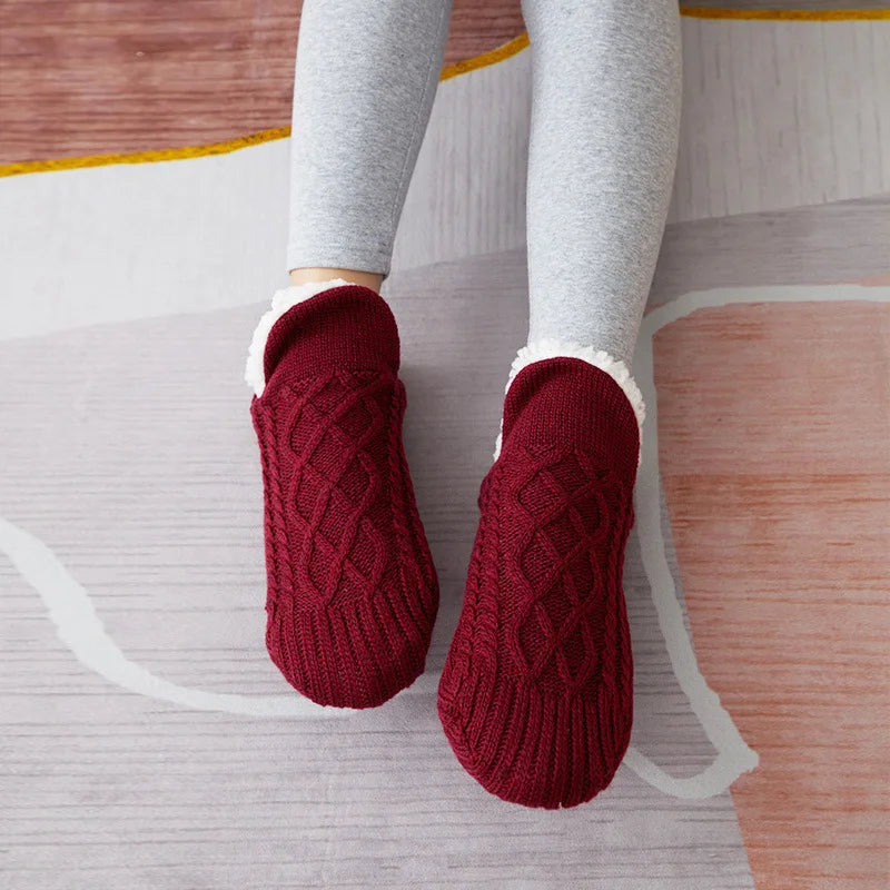 Vinterstrumpor i stickad fleece – halkfria dam-/herrsockor