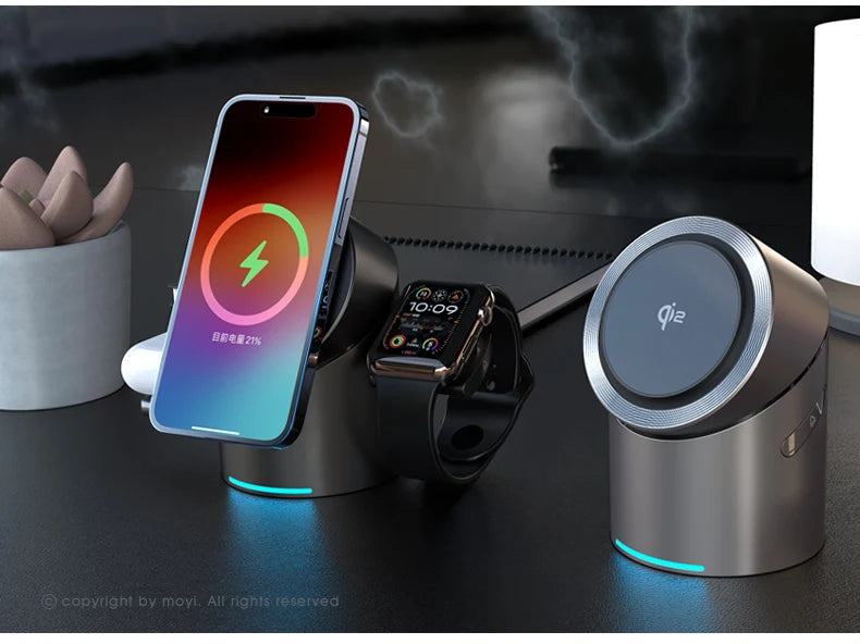 3-i-1 Trådlös Laddstation – Magsafe-Laddare för iPhone, Android, Apple Watch & AirPods