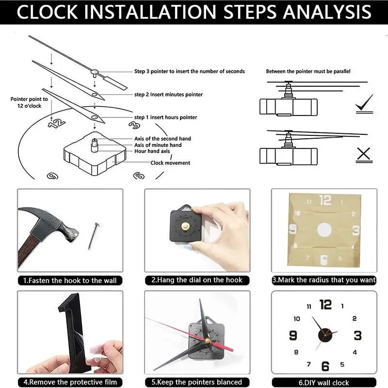 3D väggklocka DIY – självhäftande väggdekor & tyst kvartsur