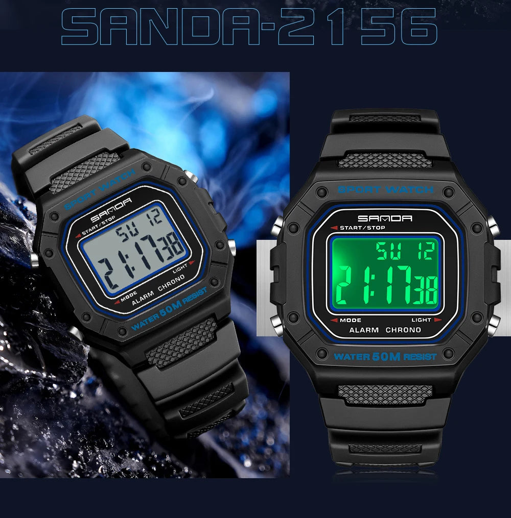 LED sportklocka herr – rektangulär digital display