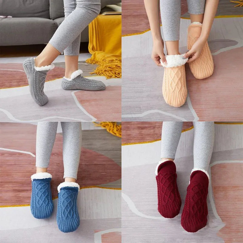 Vinterstrumpor i stickad fleece – halkfria dam-/herrsockor