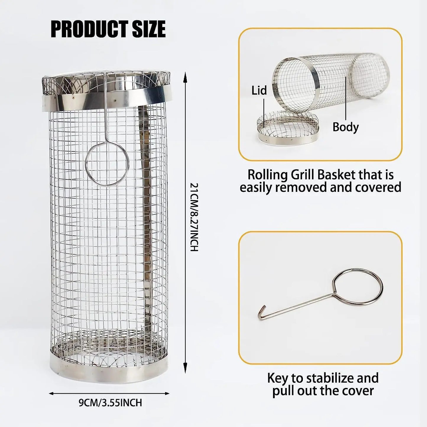 GrillKorgen™ – Rullande Rostfri Grillkorg för Grönsaker