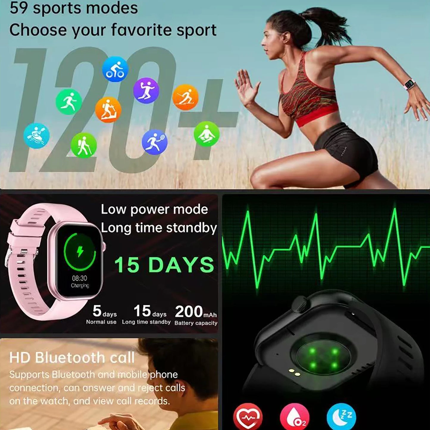 Smartklocka Nova (2,01” AMOLED – sport & hälsa, vattentät)