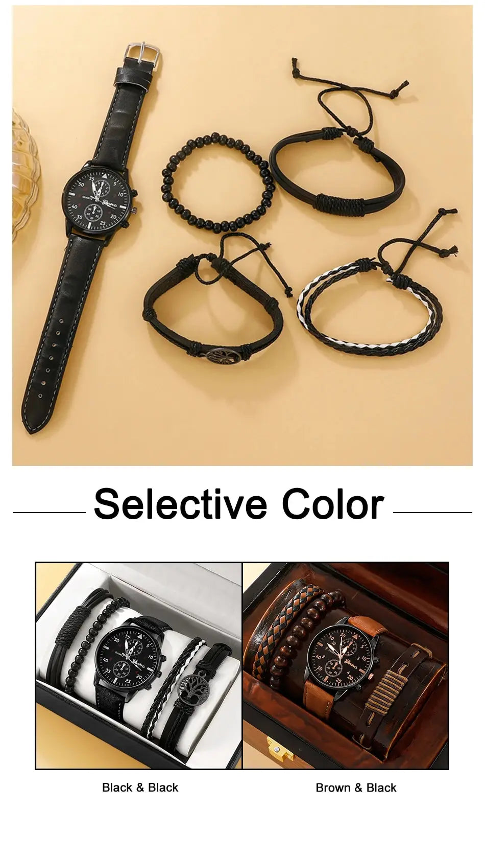 Herrklocka presentset – armbandsur med läderrem