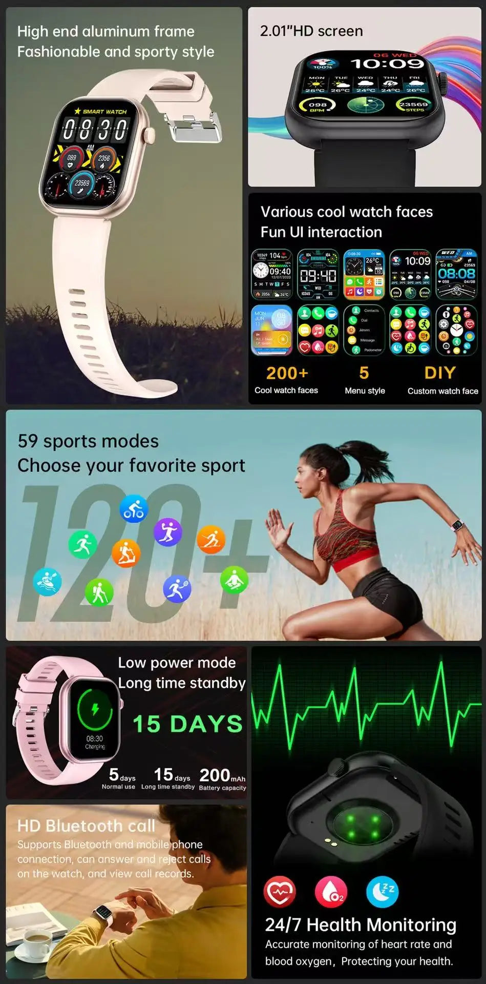 Smartklocka Nova (2,01” AMOLED – sport & hälsa, vattentät)