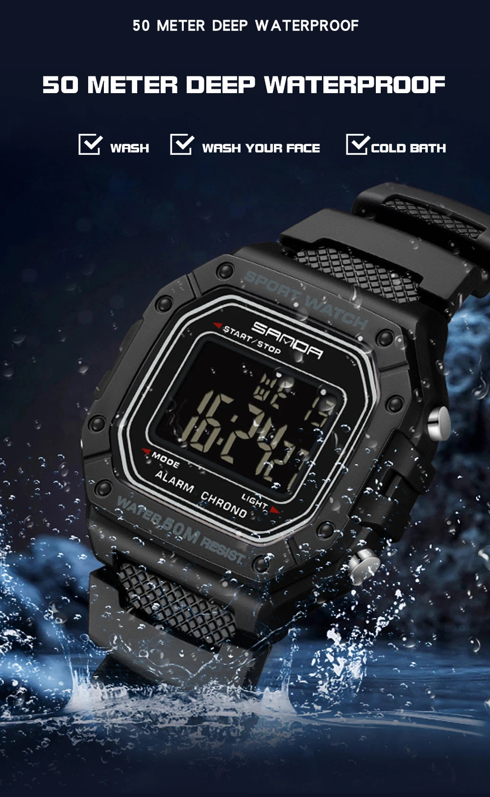 LED sportklocka herr – rektangulär digital display
