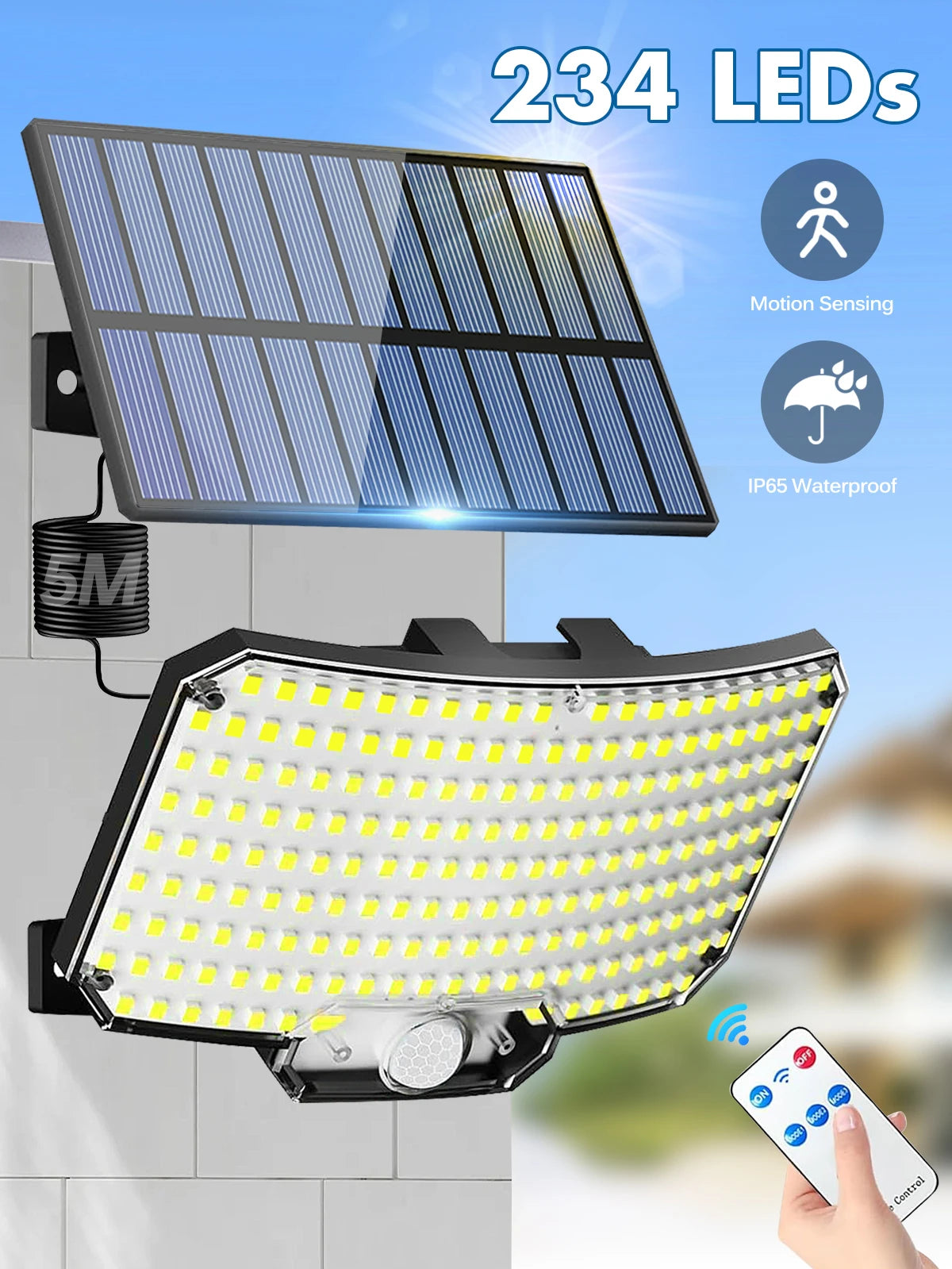 234 LED Solcellslampa med Fjärrkontroll – Rörelsesensor & 3 Ljuslägen