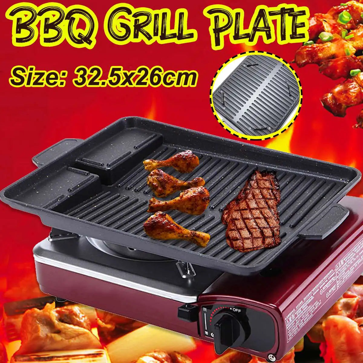 Rektangulär grillplatta – non-stick 32x26 cm för gasolspis