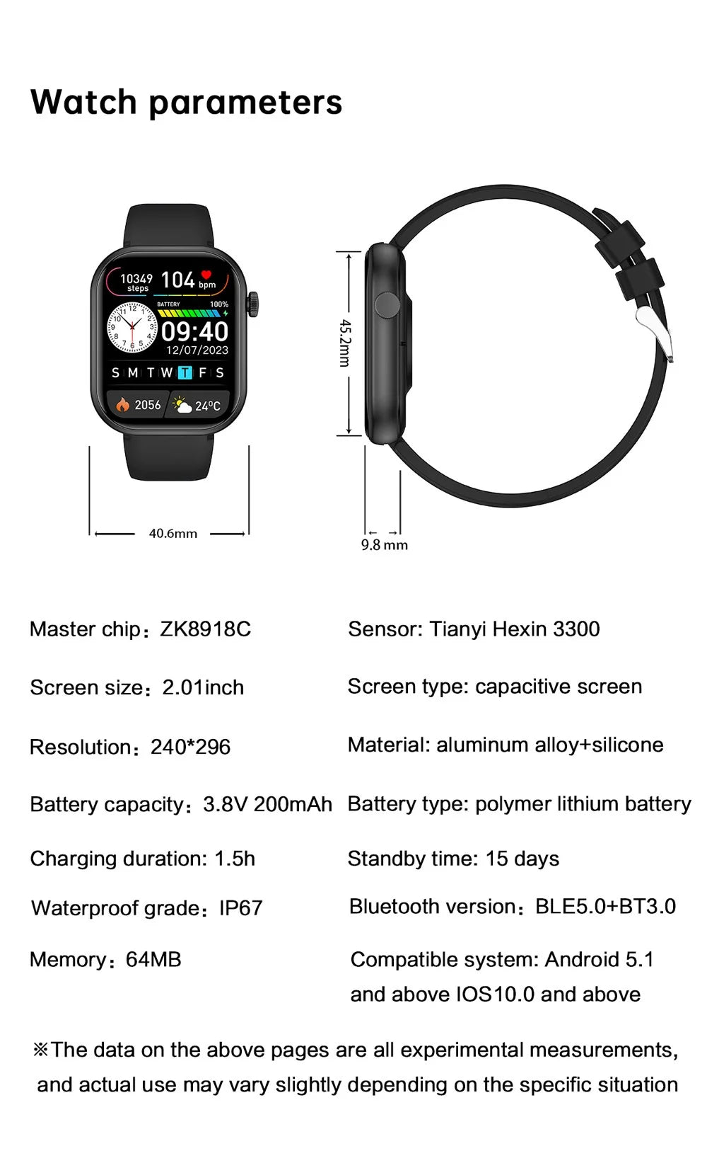 Smartklocka Nova (2,01” AMOLED – sport & hälsa, vattentät)