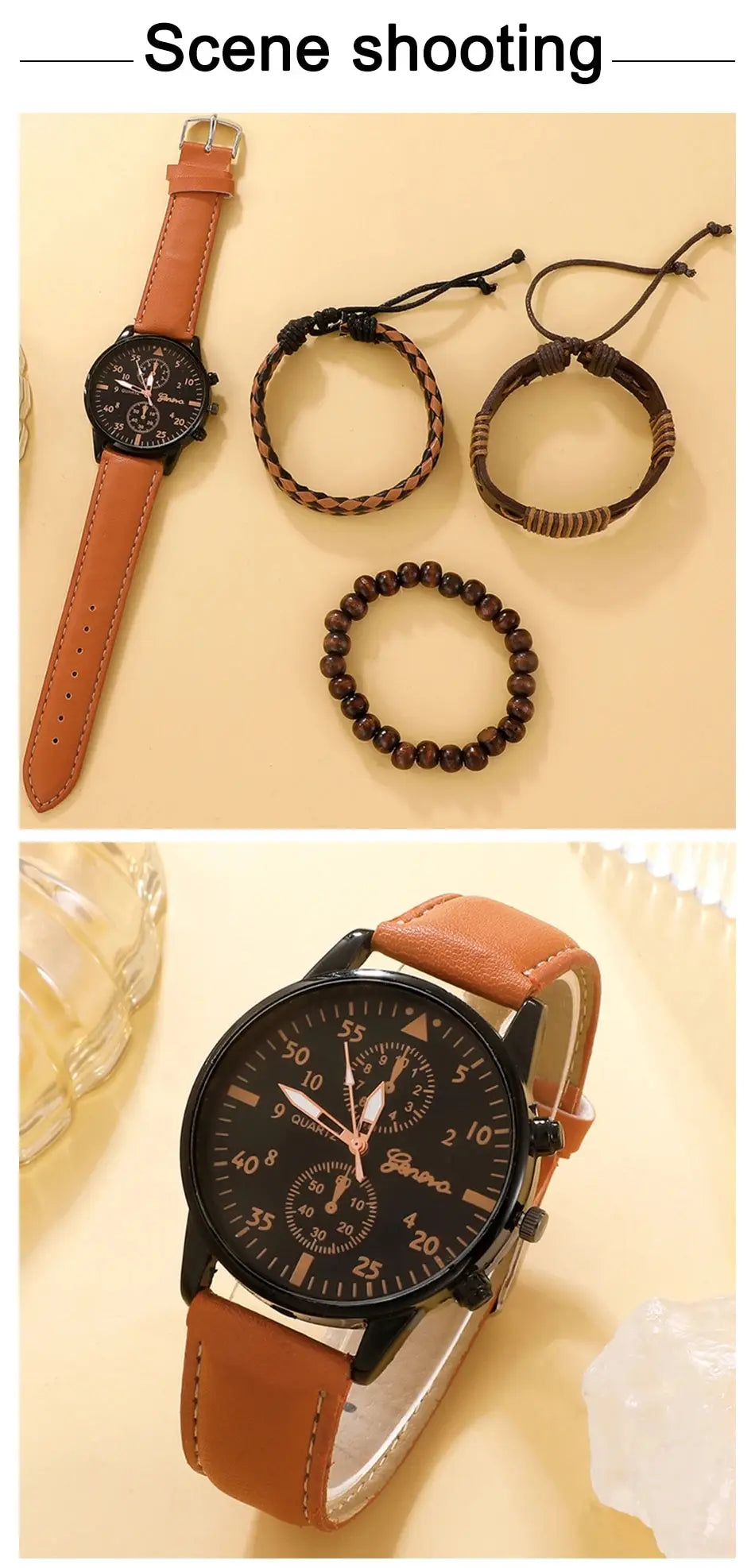 Herrklocka presentset – armbandsur med läderrem