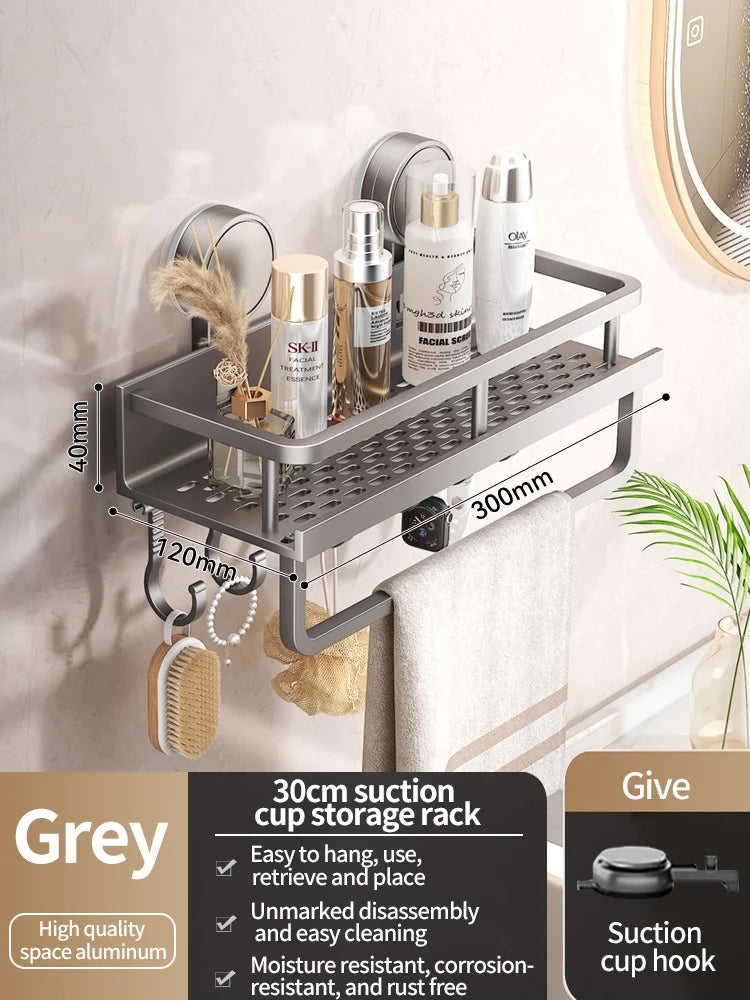 Badrumshylla med sugpropp – aluminium utan borrning