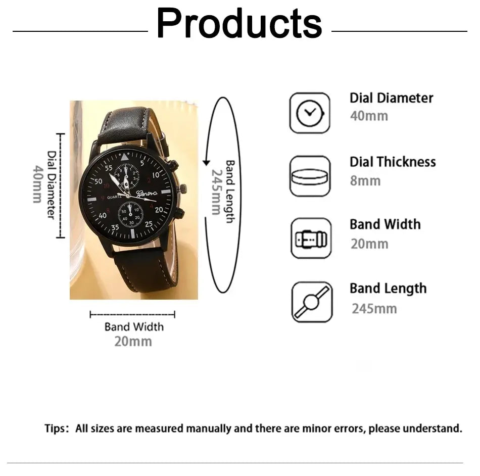 Herrklocka presentset – armbandsur med läderrem
