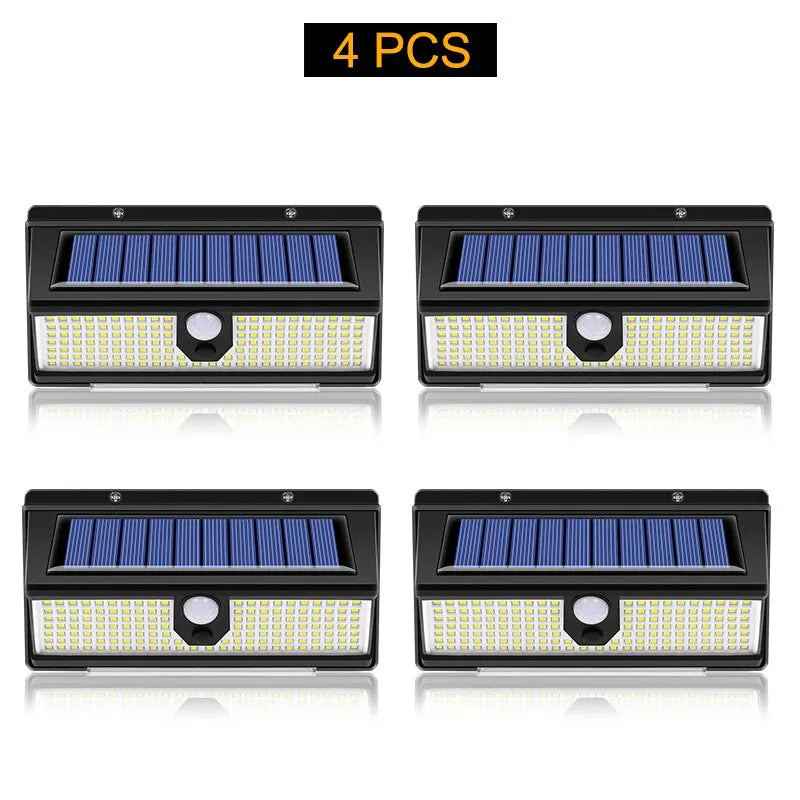 190 LED Solcellslampa med Rörelsesensor – 4 Ljuslägen & Vattentät Väggbelysning