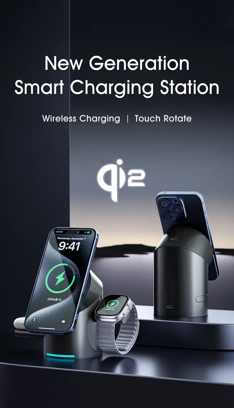 3-i-1 Trådlös Laddstation – Magsafe-Laddare för iPhone, Android, Apple Watch & AirPods