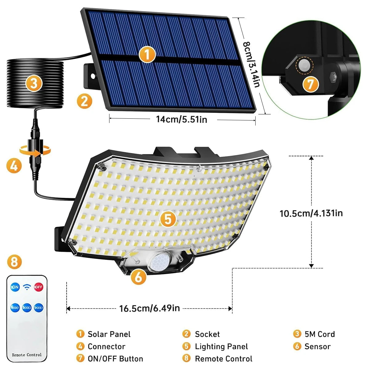 234 LED Solcellslampa med Fjärrkontroll – Rörelsesensor & 3 Ljuslägen