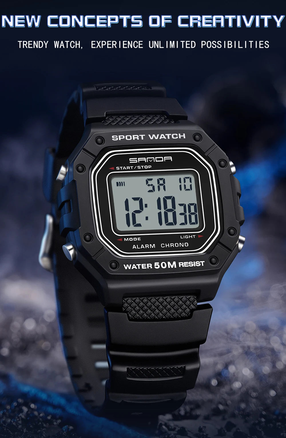 LED sportklocka herr – rektangulär digital display