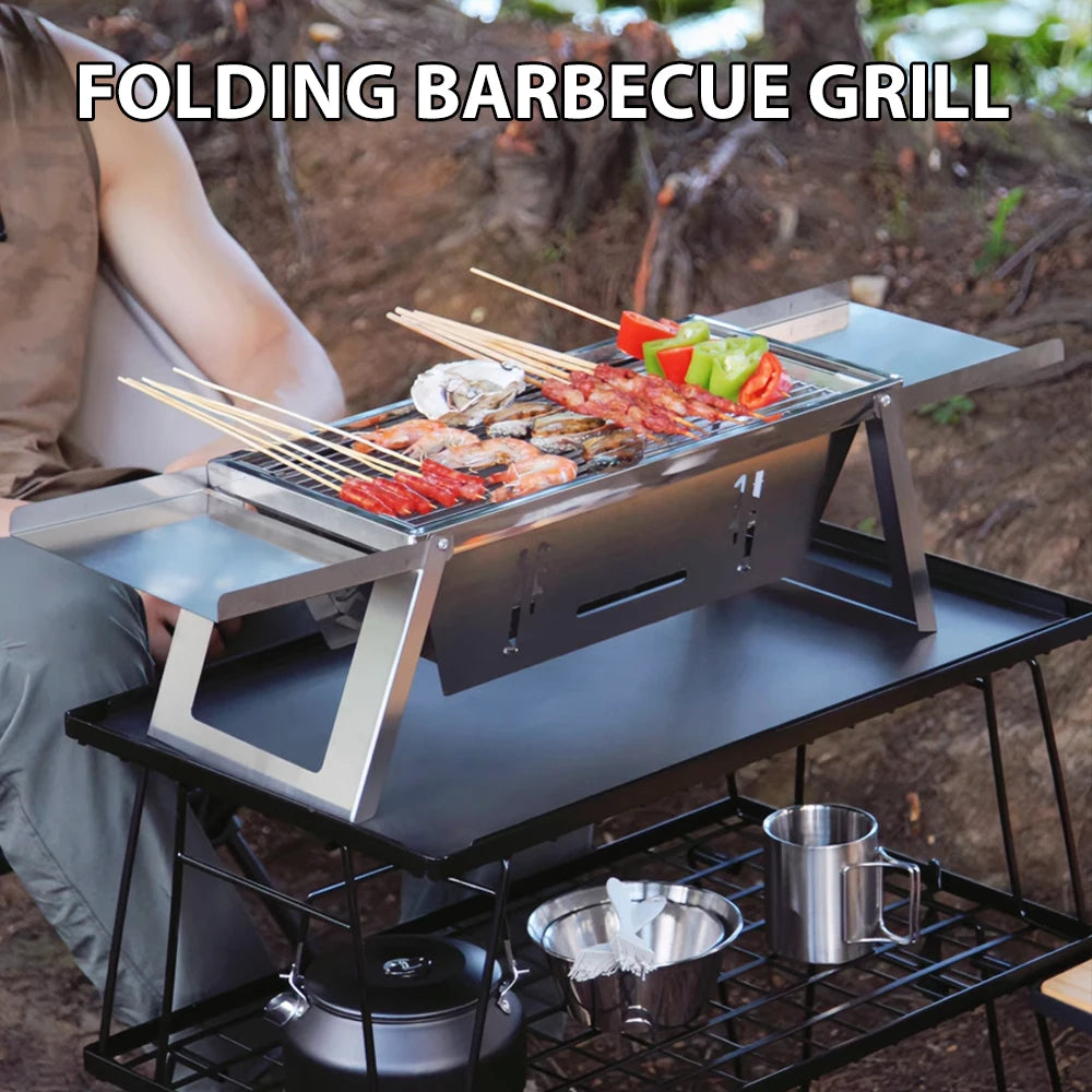 Hopfällbar kolgrill i rostfritt stål – portabel BBQ för hem & camping
