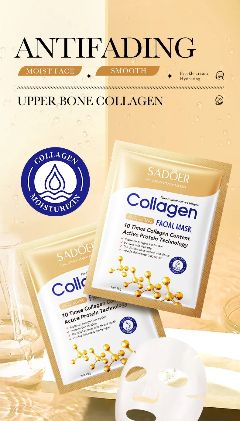 KollagenMask™ – 10-pack Anti-Åldrande Ansiktsmasker med Fukt & Lyster