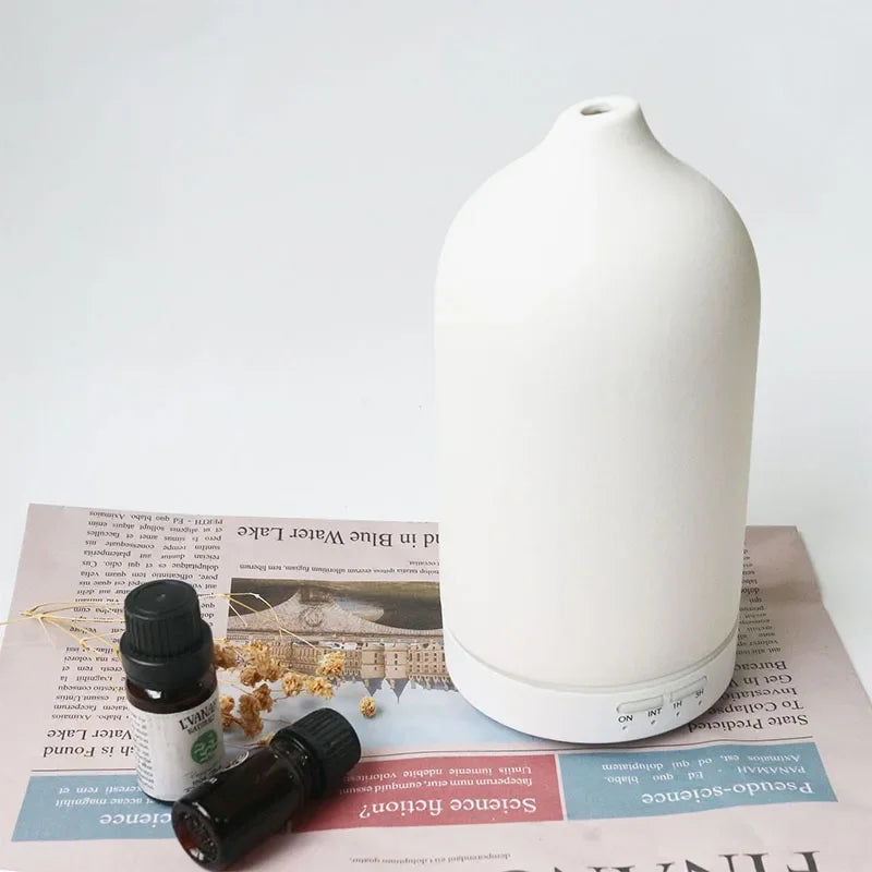 Aromadiffuser keramik – ultraljud luftfuktare med LED & timer