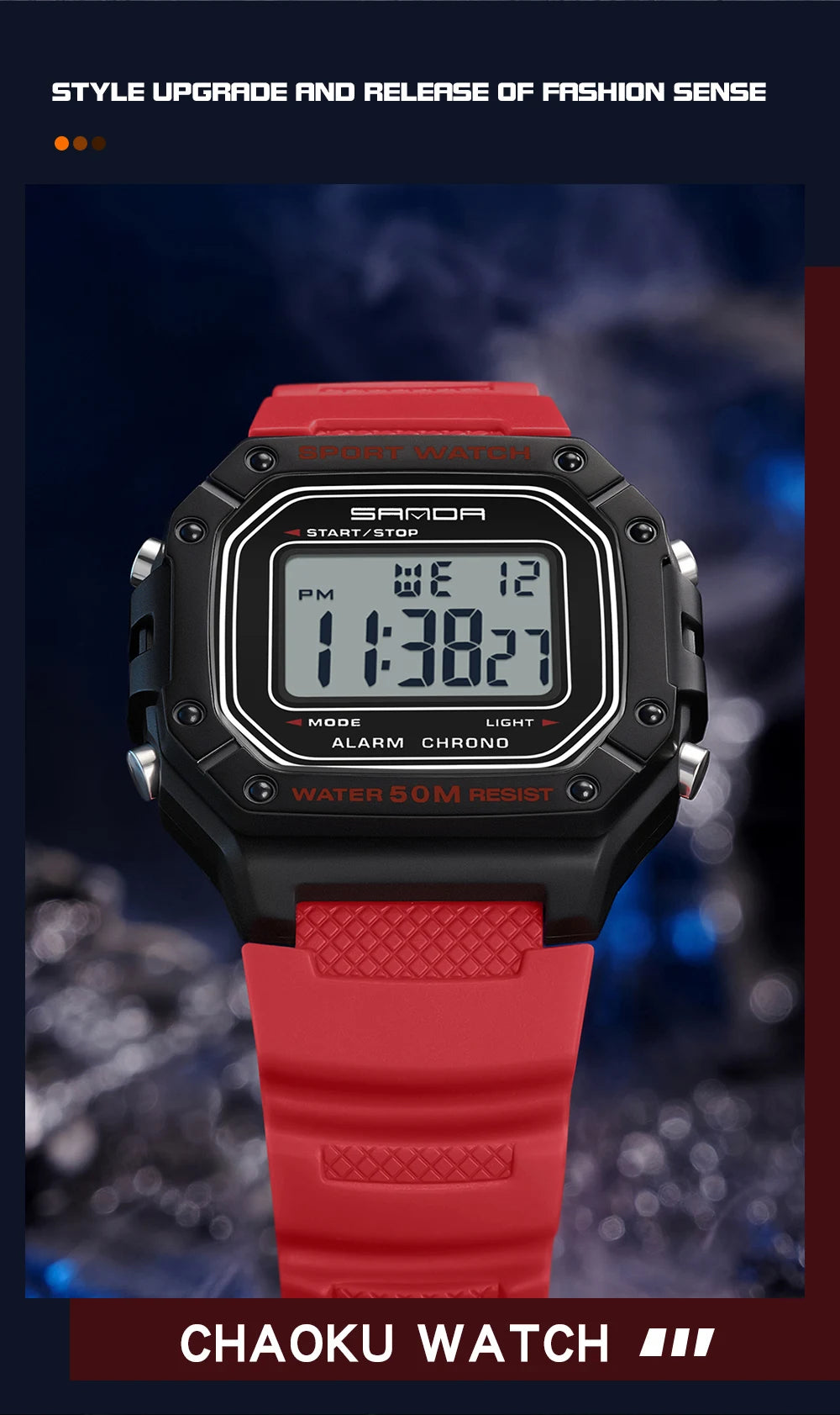 LED sportklocka herr – rektangulär digital display