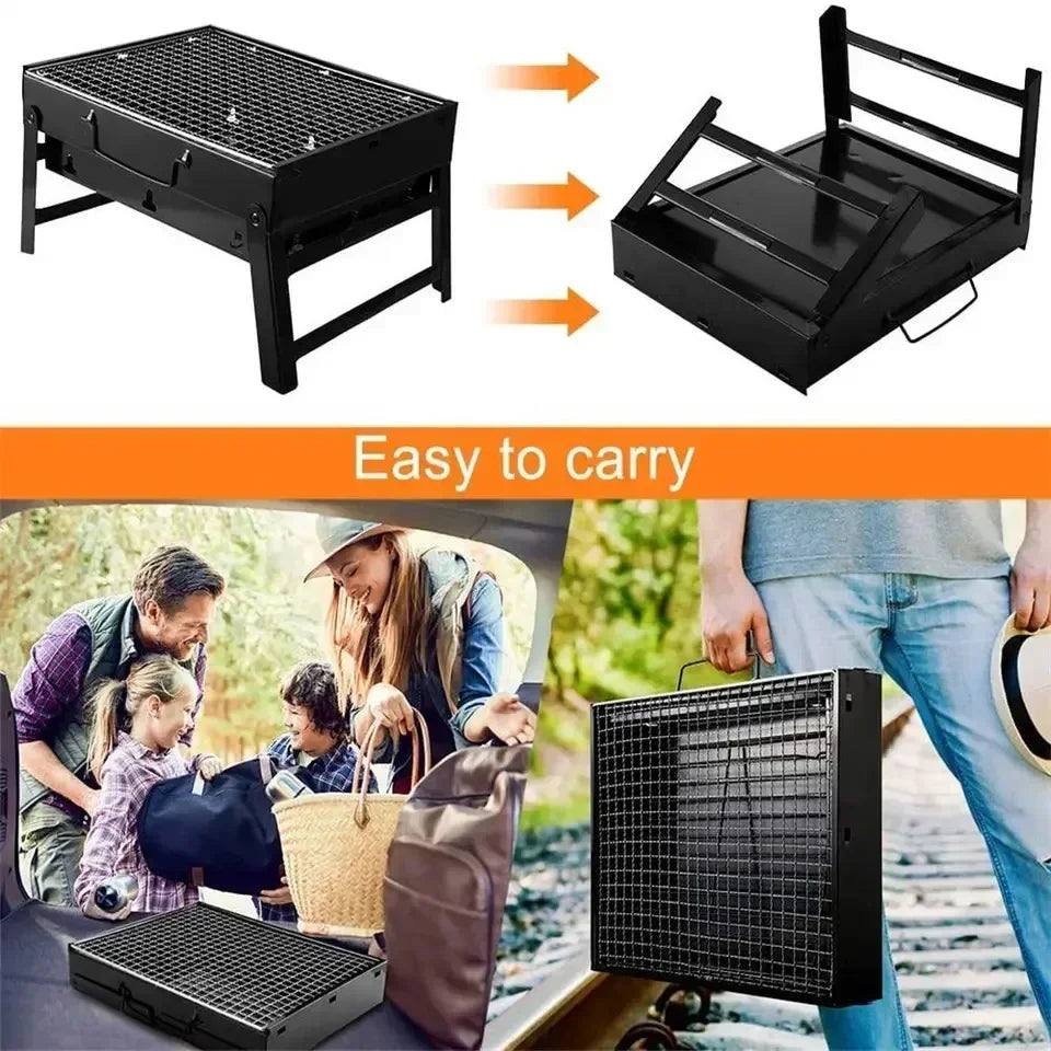 Bärbar kolgrill i rostfritt stål – mini BBQ för camping & picknick