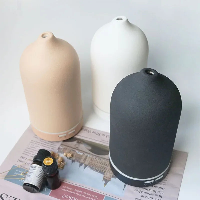 Aromadiffuser keramik – ultraljud luftfuktare med LED & timer