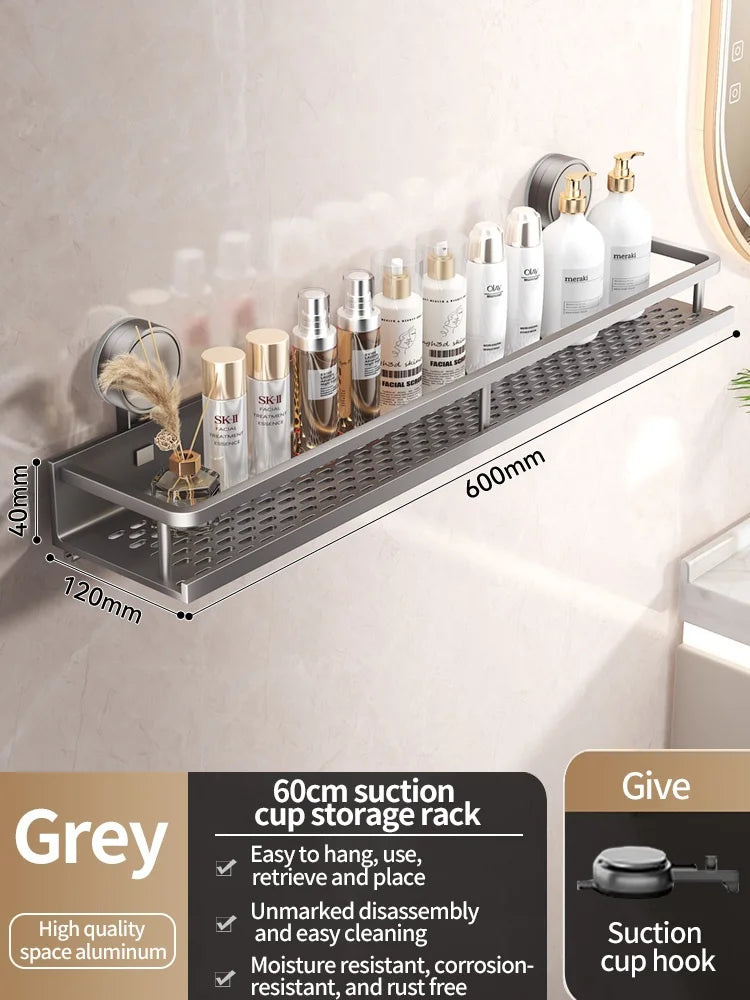 Badrumshylla med sugpropp – aluminium utan borrning