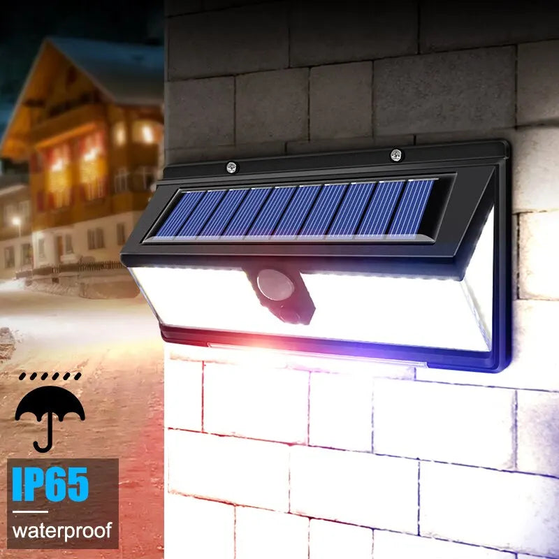 190 LED Solcellslampa med Rörelsesensor – 4 Ljuslägen & Vattentät Väggbelysning