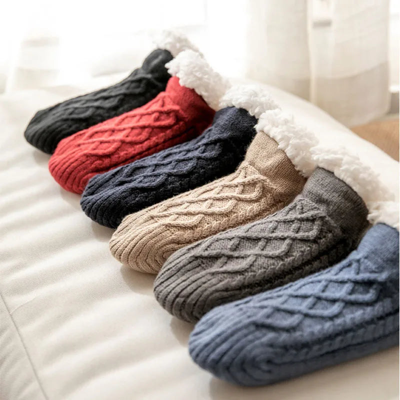 Vinterstrumpor i stickad fleece – halkfria dam-/herrsockor