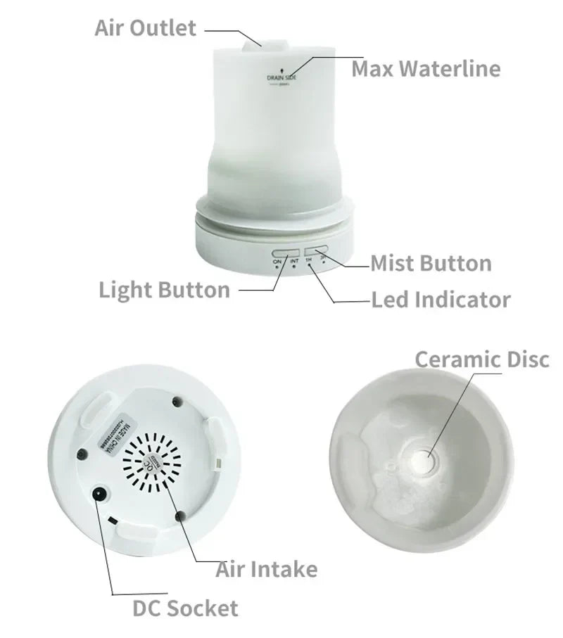 Aromadiffuser keramik – ultraljud luftfuktare med LED & timer
