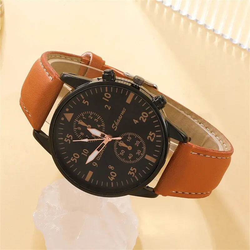 Herrklocka presentset – armbandsur med läderrem