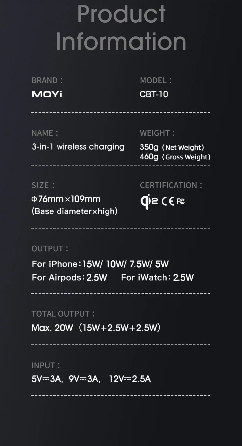 3-i-1 Trådlös Laddstation – Magsafe-Laddare för iPhone, Android, Apple Watch & AirPods